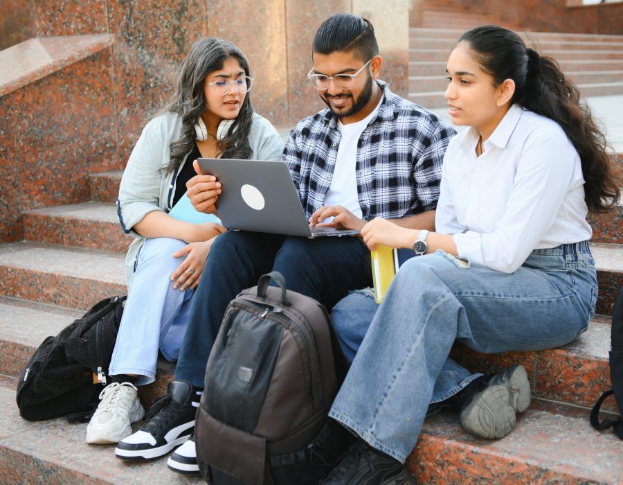 Group of Indian or Asian college students in the campus.